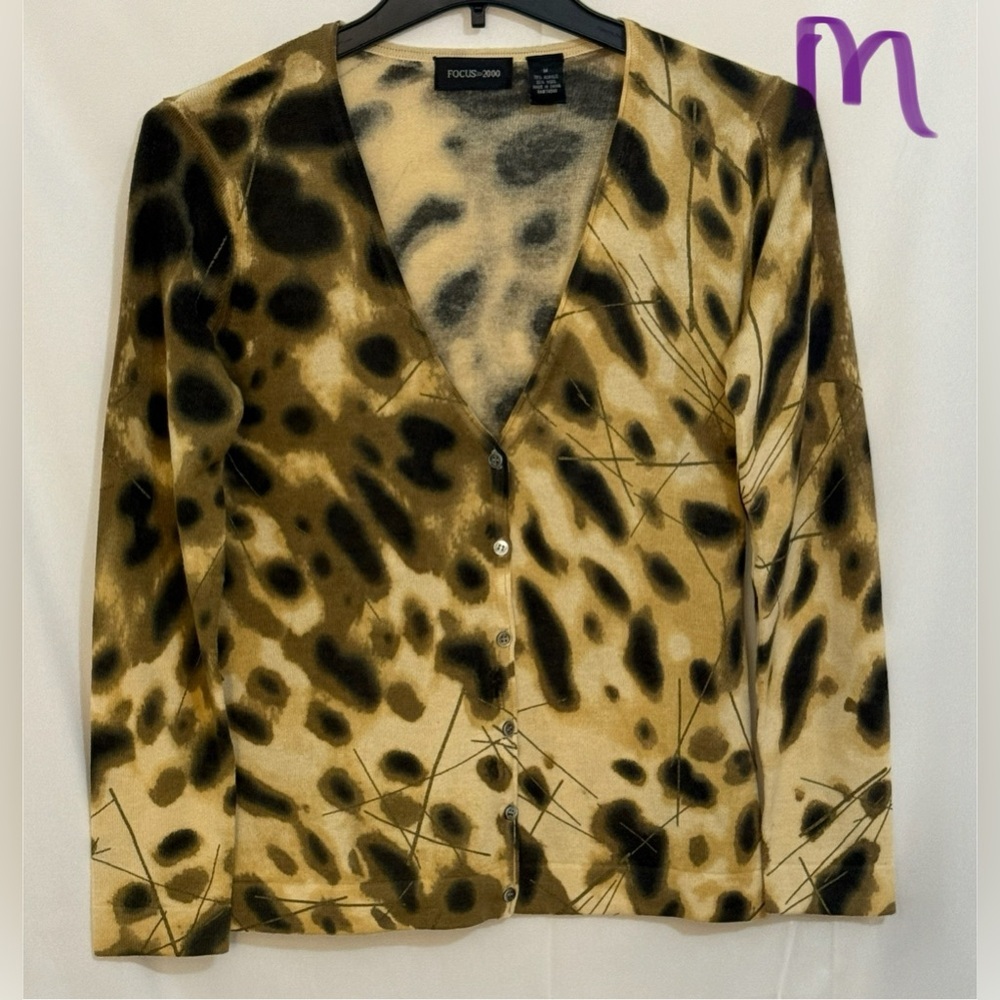 Focus 2000 Women's Tan and Black Part Wool Cardigan